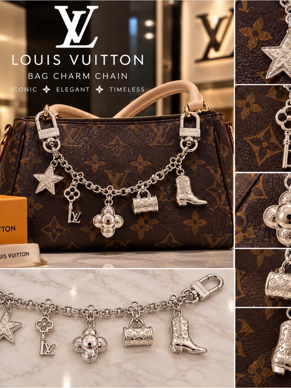 Silver Luxury Bag Chain Charm